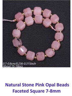 Natural Stone Pink Opal Beads - Faceted Square 7-8mm 18 Beads